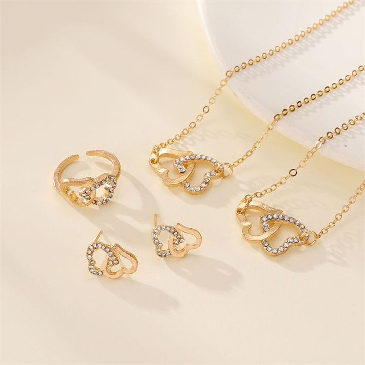 1Set Fashion Exquisite Elegant Double Loop Interlocking Earrings Ring ...