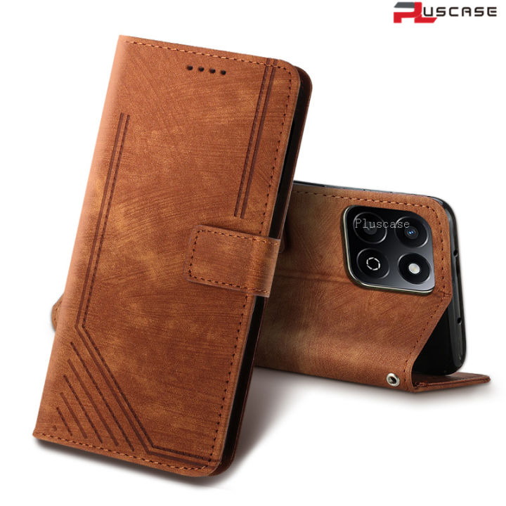PlusCase for Honor X7c 4G / 200 Smart 5G Vintage PU Leather Wallet Case Flip Stand Card Slot Cover
