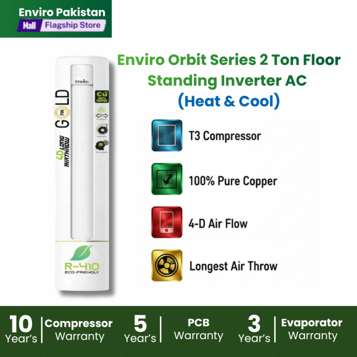 Enviro Orbit Series EAC-24 H and C 2 Ton Floor Standing Inverter AC Heat and Cool T3 Compressor 100 Percent Copper R410 Eco Friendly Long Air Throw Best Inverter AC in Pakistan
