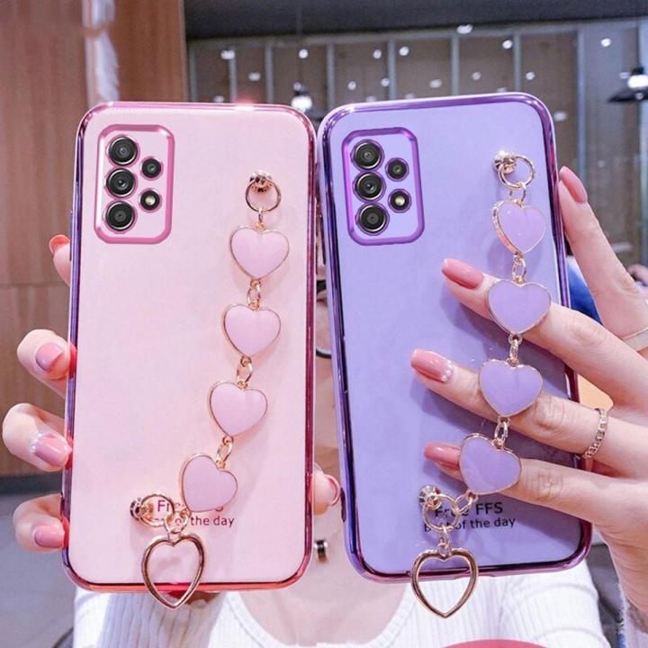 For Samsung Galaxy A23 4G Back Cover with Love Heart Chain Wrist
