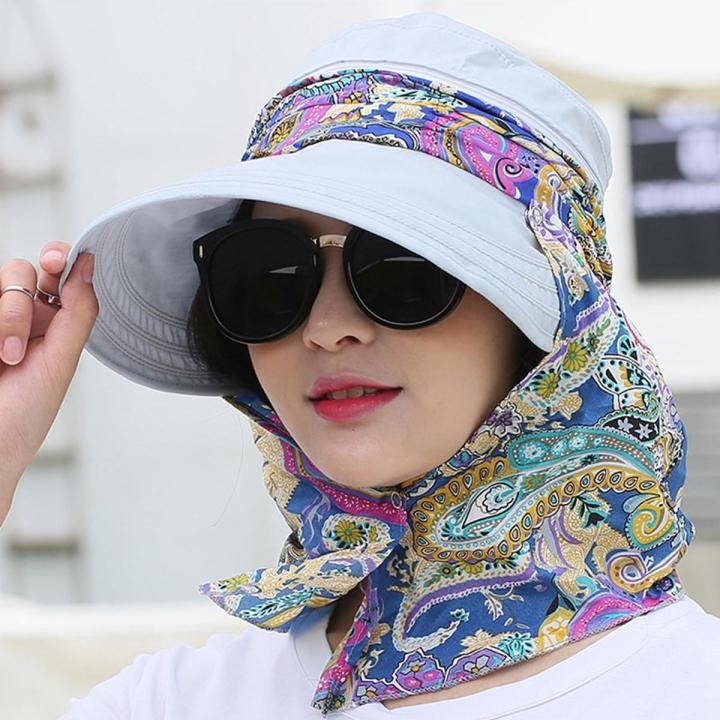 Women Anti-UV Sun Hat Beach Foldable Sunscreen Floral Print Caps