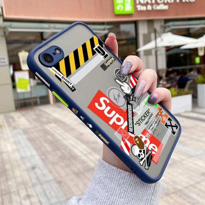 chenyyka For iPhone 8 Plus Case Fashion Tide Brand Cool Boy Pattern Thin Side Square Edge Frosted Transparent Hard Phone Cases New Design Shockproof Silicone Casing Full Cover Camera Protection Softcase