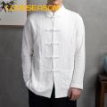 Men Long Sleeve Shirt Traditional Chinese Style Men's Mandarin Collar Shirt Long Sleeve Kung Fu Tai Chi Top with Pockets Authentic Tang Tops Uniform Tai Chi Shirt. 