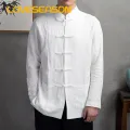 Men Long Sleeve Shirt Traditional Chinese Style Men's Mandarin Collar Shirt Long Sleeve Kung Fu Tai Chi Top with Pockets Authentic Tang Tops Uniform Tai Chi Shirt. 