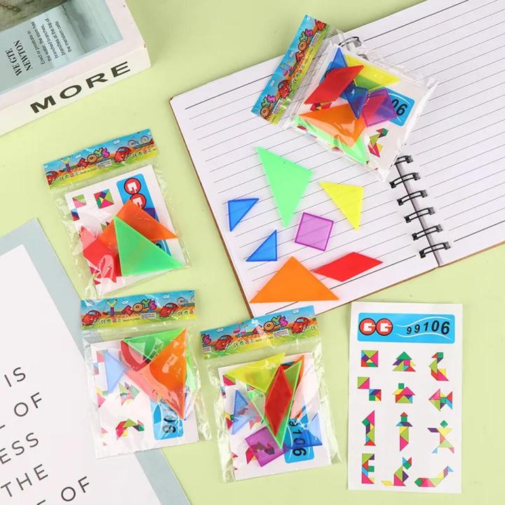 6 Set - 42 Pcs - Early Learning Educational Plastic Puzzle Tiles Geometric Pattern Shapes Jigsaw Puzzle Game Block Toy for Kids Boys girls Children  Brain Teaser Intelligent Montessori Colorful Tangram Puzzles Blocks Shapes Mini Toys