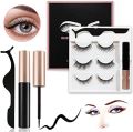 Pack of 3 & 5 Pairs Of Magnetic Eyelash With Magnetic Liquid Eyeliner & Tweezer - Eyelash 3D Mink Lashes Magnetic. 