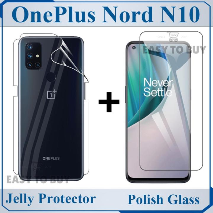 OnePlus Nord N10 Polish Glass Screen Protector + Back Jelly Protector Poly Transparent Edge To Edge Sides Coverage For OnePlus Nord N10