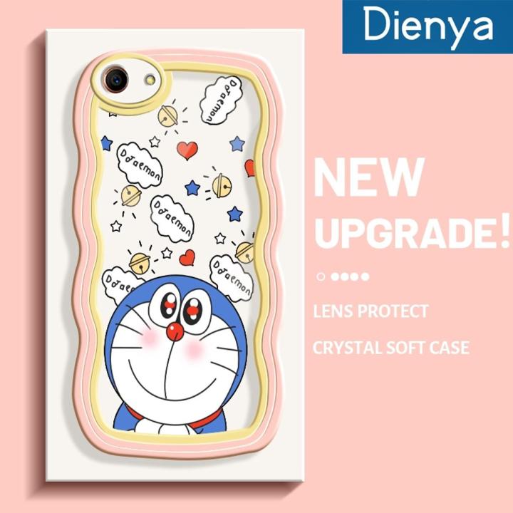 dienya For OPPO A83 Case Cartoon Cute Shy Doraemon Colorful Lovely Cream Wave Border Soft Clear Shockproof Phone Cases Creative Camera Transparent Casing Simple Silicone Protective Cover