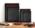 Set of 4 pcs Plastic Fast Food Tray Restaurant Serving Trays For Tea Cake Kitchen Bar Dinnerware European Hotel Long Plate Black. 