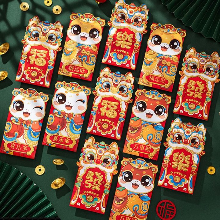 6pcs Creative Cartoon Chinese Snake Year Red Envelopes Traditional Paper 2025 New Year Red Envelopes Hongbao Blessing Money Pockets Spring Festival