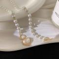 Imitation Pearl Love Necklace Cool and Sweet Simple Gold Pearl Necklace Nicle. 