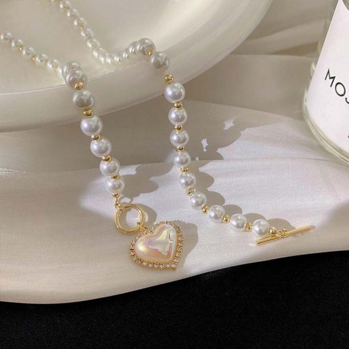 Imitation Pearl Love Necklace Cool and Sweet Simple Gold Pearl Necklace Nicle
