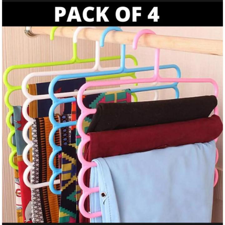 Hanger – Pant Hanger – Plastic Hanger - Anti-Slip Magic Multiple Layer Trousers Hanger - Multifunction Pants Closet Belt Holder - Rack 5 Layers Saving Space Multi-Purpose and Multi-functional Use Pack of 1 2 3 4 5 6 7 8 9 10
