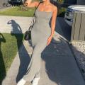 ECHIDNA Long Dress Body-Shaping Solid Color Spaghetti Strap Lady Bodycon Dress. 