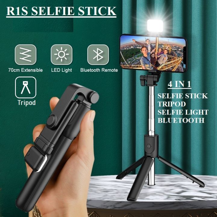 Best 4 in 1 Wireless Selfie Stick Tripod with Bluetooth Shutter selfie Light foldable Selfie stick