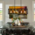 Vintage Pendant Light Fixture, 5 Lights in Rectangle Frame Shade Matte Metal Black Powder Coating. 