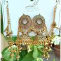 Beautiful Peach Golden Rhinestone Jhumka Bali with Pearls Sahara for Girls/Woman/Party/Weddings. 