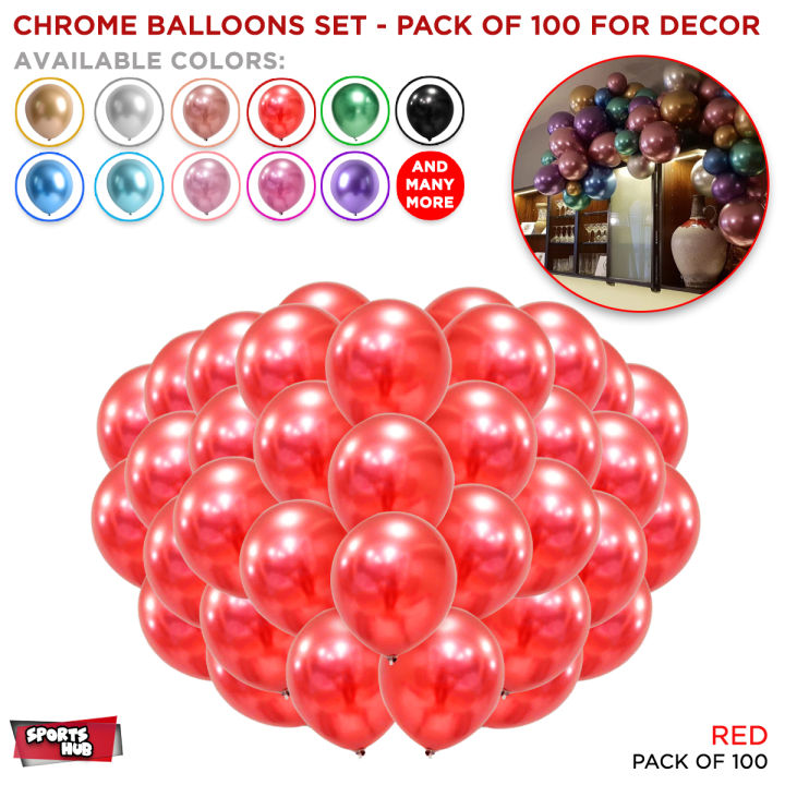 100 Pcs Chrome Metallic Balloons, Round Multi Colors Helium Shining Ballons For Birthday Party, Weddings, Anniversary, Bridal Shower, Baby Shower, Graduation Parties, Independence Celebrations, Farewell, Party Decor Available in Pack of 100 Pcs
