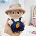 SF 1 PC cloth labubu The 17cm blind box is clothed with a light blue bib pants set for the stars a carrot strap and a two-piece pendant dress. 