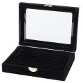 Velvet Glass Ring Earring Jewelry Display Organizer Box Tray 50ring Holder Storage Case, Black. 