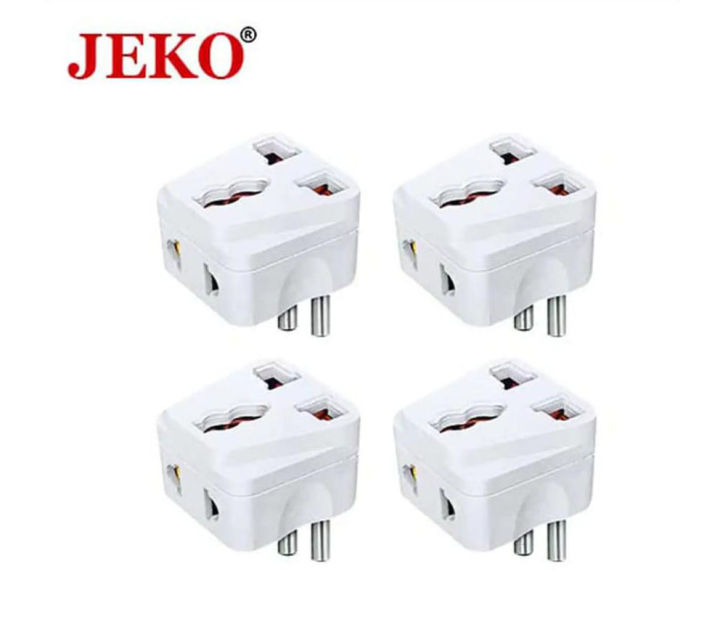 JEKO 3 pin Plug Adapter | Multi plug sockets | Plug Socket, Multi Plug Adapter, Smart Plug, Three pin multi plug Socket, Multiple Socket Plug EXTRA SOCKET 6A (Pack of 4)
