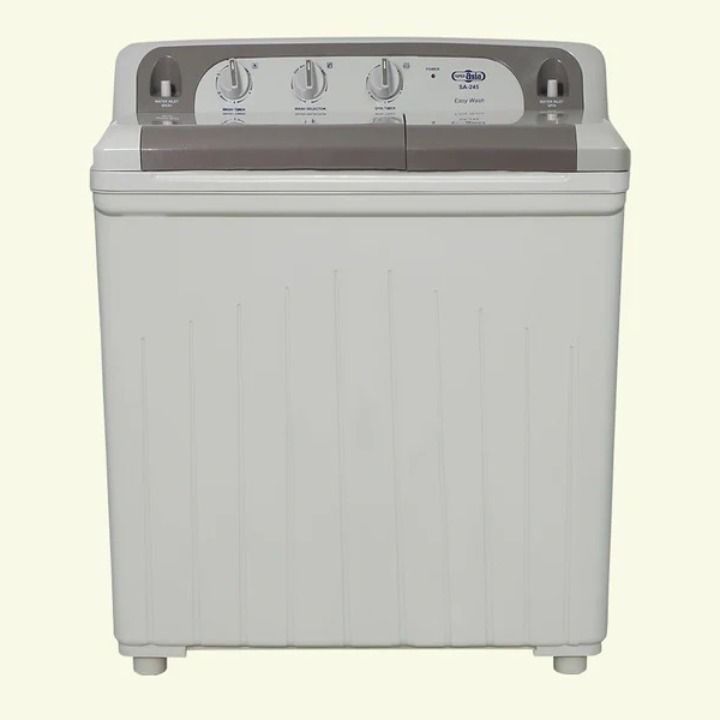 Super Asia Washing Machine Twin Tub Easy Wash (SA-245) 8 kg Shock & rust proof plastic body Scrub board with double storm pulsator Heavy gear technology Bramd Warranty