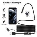 3-in-1 USB Type-C Endoscope Camera for Android – HD Waterproof Borescope with 6 LED Lights, Flexible Semi-Rigid Cable for Android Phones, PC, and Tablets – 2M/5M/10M Inspection Camera". 