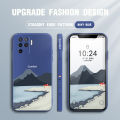 Jizetin for OPPO F19 Pro / A94 Case Mount Fuji Design Side Design Phone Case Square Edge Pattern Liquid Silicone Cases Full Cover Camera Shockproof Protective Case. 