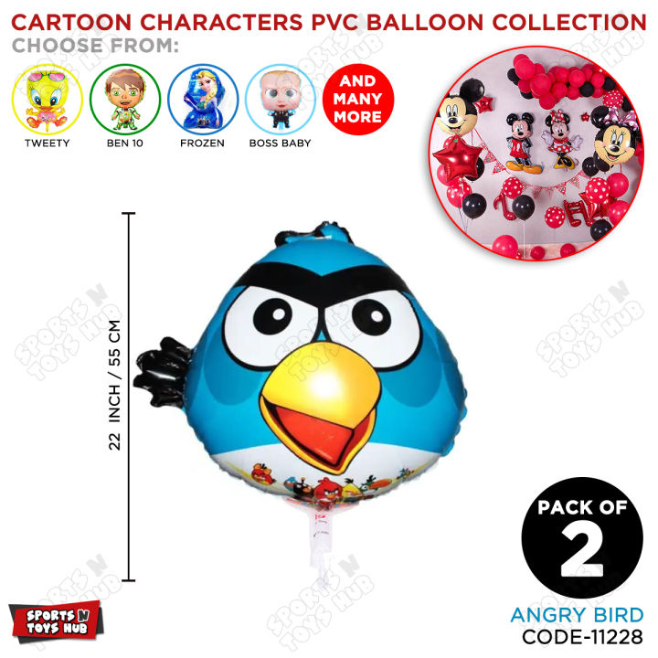 2 Pcs 22" Inch Angry Bird Foil Balloon Cartoon Characters Printed Chrome Metallic Foil Balloons For Baby Girl & Boy Reusable Balloon For Birthday Parties Decoration Baby Shower Theme Party Supplies Pre School Class Theme For Party Decor