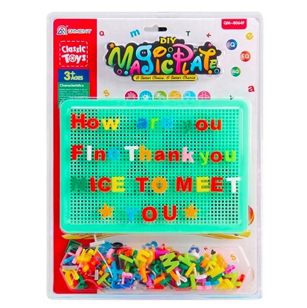 182 Pcs Set - Alphabet ABC Words Pin - Peg Board Puzzle - Educational Building Blocks - Learning Spelling - For Kids