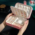 wolpin Jewellery Organiser PU Leather Magnetic Buckle Portable Storage Box Case with Dividers Container for Rings, Earrings, Necklace Home Organizer, Pink | Rs universal Store. 