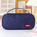 Nexvix Korean version simple hand-carried double-layer pencil case, oxford cloth solid color student stationery box, multi-function pencil case logo. 