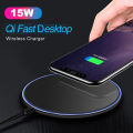 Ultra-thin Round 15W Qi Wireless Charging Pad Phone Charger for Samsung Galaxy. 