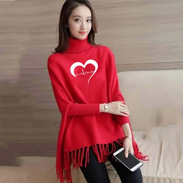 Heart%20with%20heart%20beat%20Printed%20Winter%20Fleece%20Poncho%20For%20Girls%20and%20Womens%20-%20Image%203