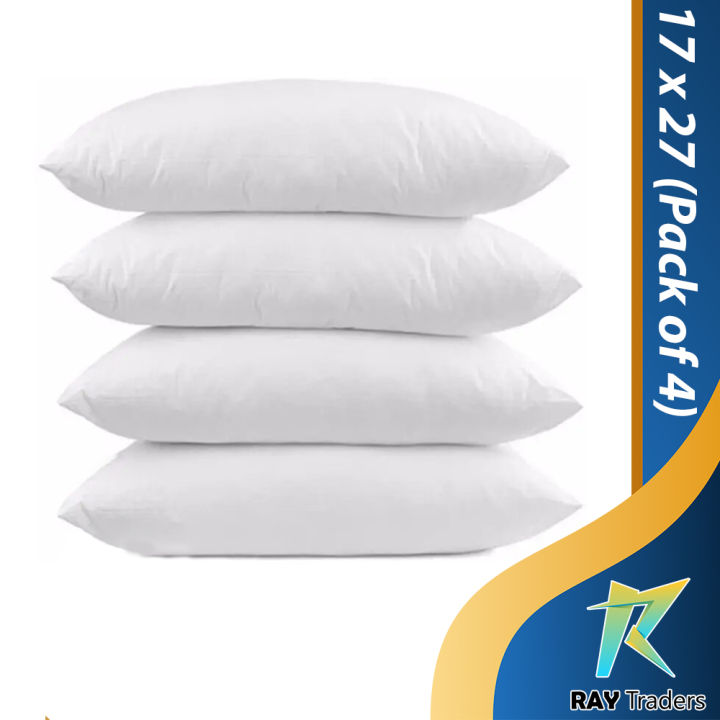 White Pillow Pack Of 4 (Four) PCs Filling Ball Fiber Polyester Size 17x27 Inch