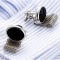 Cufflinks for men in High Quality Black Silver Cufflinks With Chain | Trendy cufflinks | Mens cufflinks high quality material. 