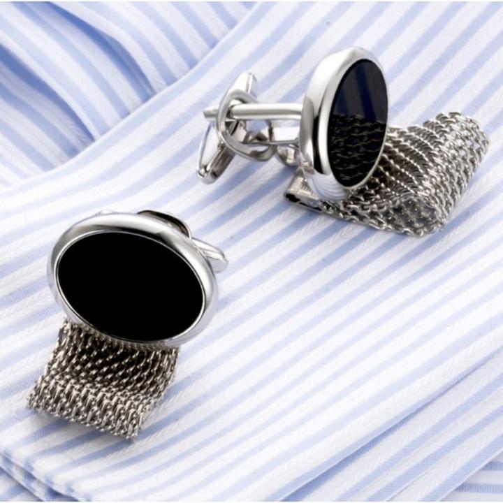 Cufflinks for men in High Quality Black Silver Cufflinks With Chain | Trendy cufflinks | Mens cufflinks high quality material