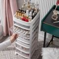 Cosmetic Organizer Cart with Handle and Lockable Wheels, Multifunctional Acrylic Storage Shelves Rolling Utility Cart. 