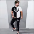 New trendy wings printed black & white premium quality summer tracksuit for men and boys. 