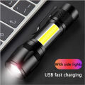 Mini Rechargeable LED Torch Light – Portable Zoomable Emergency Pocket Flashlight - Super Bright COB Flash light for Camping Household Workshop – 3 Lighting Modes - Micro USB Charging wire. 