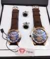 TOMI COUPLE WATCH GOOD LOOKING DILE GOOD QUALITY LATHER STRAP WITH CAFLING. 