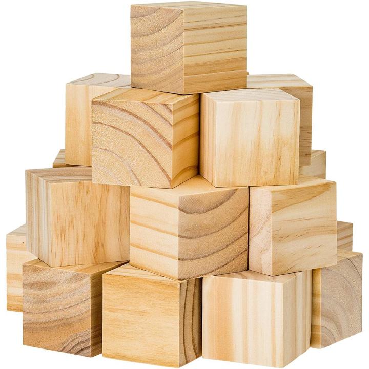 UK Bird Toys Wooden blockes for Arts and Crafts – DIY - 2 Inch Unfinished Natural Wood Blocks – 25 Pieces