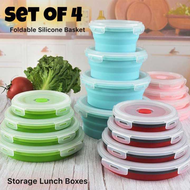 4pcs Foldable/Collapsible Silicone Storage Lunch Boxes Set - Leak-Proof ...