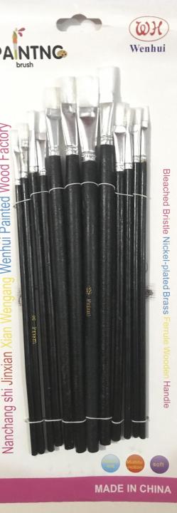 Paint Brushes 12 Set Professional Paint Brush flat Tip Nylon Hair wooden long handle Artist quality Brush for Acrylic Watercolor Oil Painting