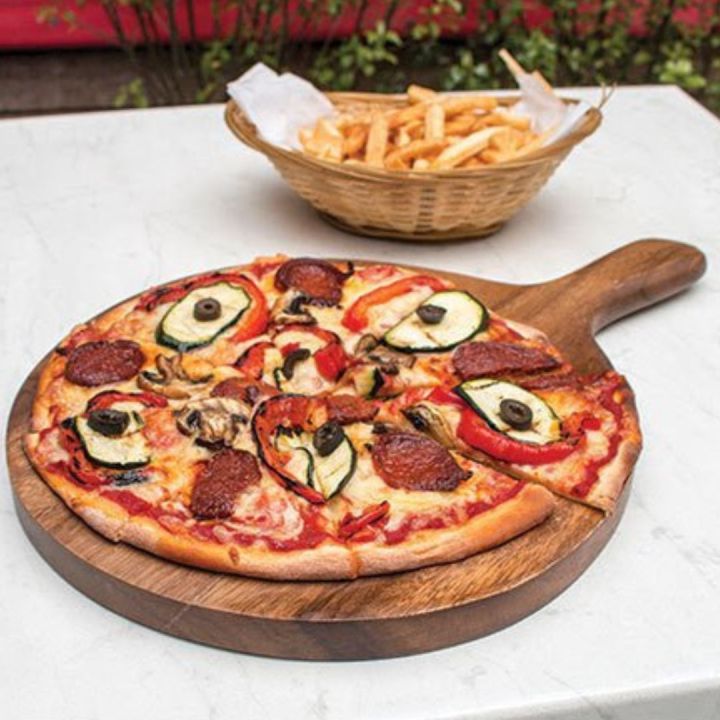 Wooden Pizza Serving Platter with Handle – Racket-Shaped Pizza Tray ...