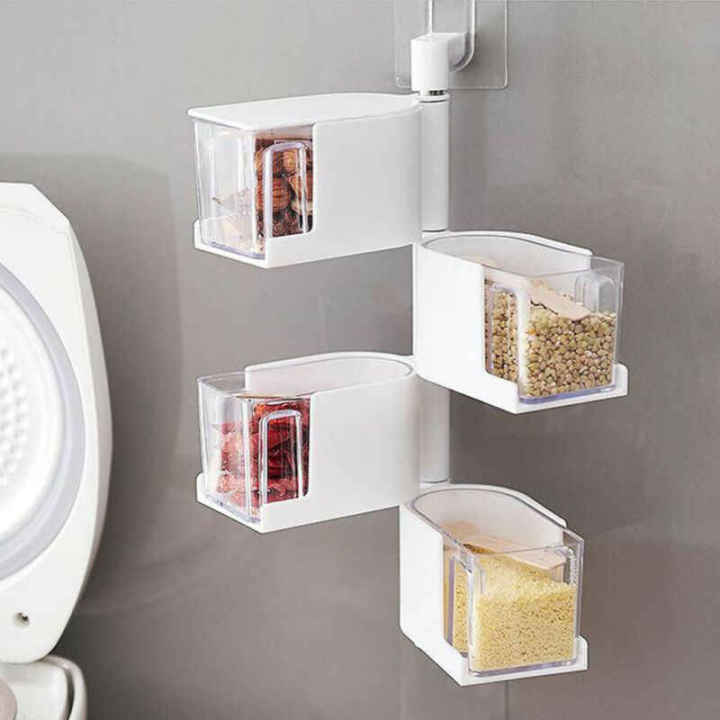 4 Layer Rotating Wall Sticky Masala Shelf Boxes Holder Wall-Mounted ...
