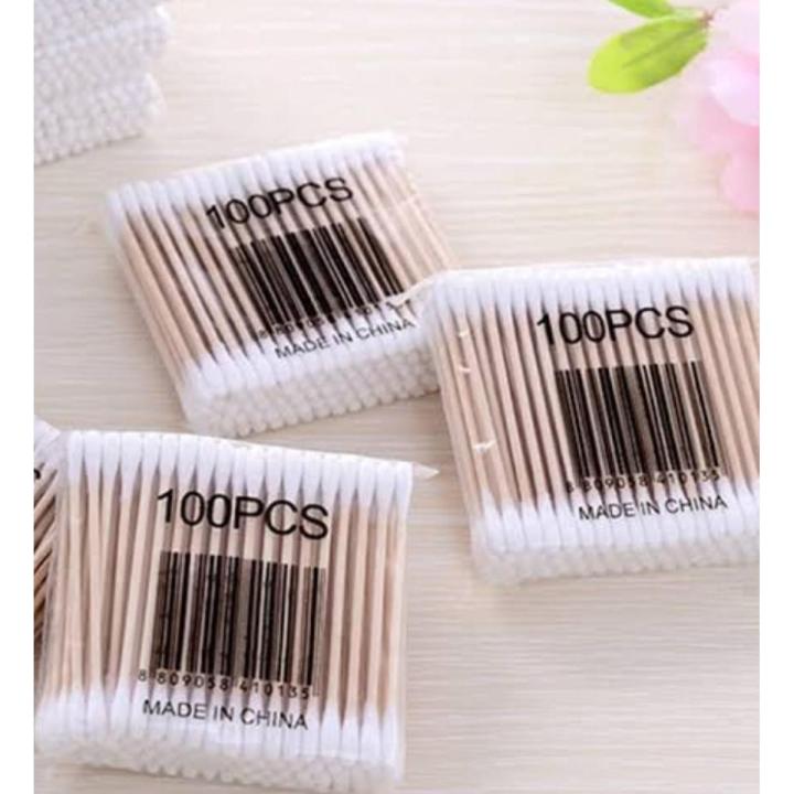 3 Pack Of 300Pcs Double Head Cotton Swab Buds Earwax Cleaning Q-Tip Women Makeup Tip Medical Ears Care Beauty Make Up Cosmetics Eyeshadow Blending Swabs Disposable Applicator Wooden Soft Multipurpose