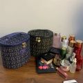 2pcs Fancy Tweed Beauty Box Makeup Cosmetic Organizer Kit for Girls. 