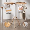 Foldable Octopus Laundry Dryer with Tripod Hanger and 16 Wooden Collapsible Arms for Efficient Drying. 