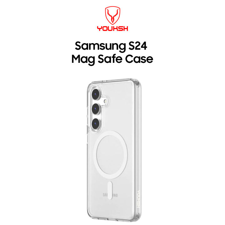YOUKSH MagSafe Case For Samsung S24, Clear Case With Charging Compatible, Shock Proof With Built-In Air Bag